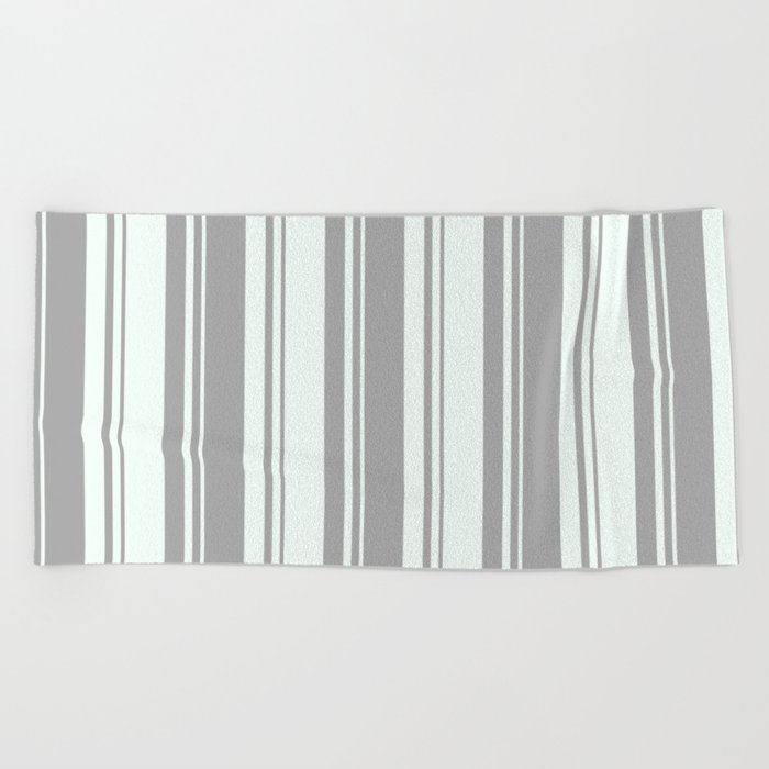 Dark Gray & Mint Cream Colored Lines Pattern Beach Towel