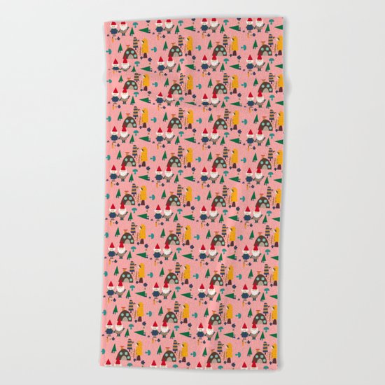 gnome pink Beach Towel