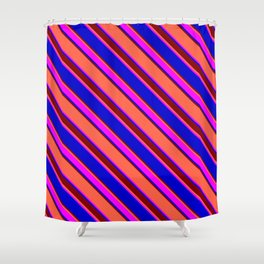 [ Thumbnail: Red, Fuchsia, Blue & Maroon Colored Stripes/Lines Pattern Shower Curtain ]