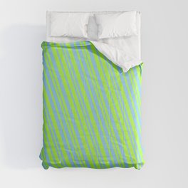 [ Thumbnail: Light Green & Light Sky Blue Colored Lines/Stripes Pattern Comforter ]