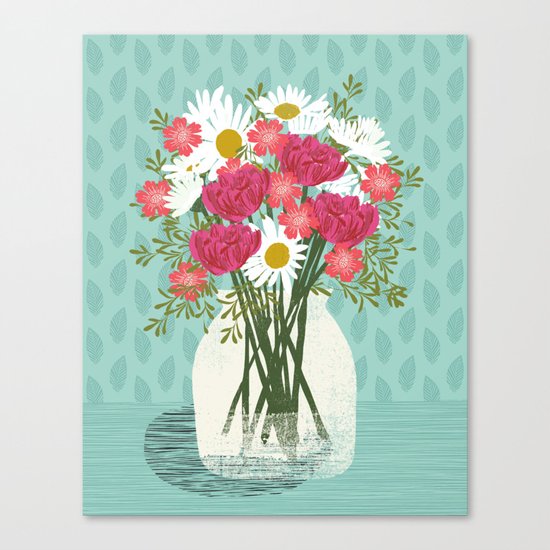 Vase of Daisies floral flowers spring summer mother's day illustration Andrea Lauren Canvas Print