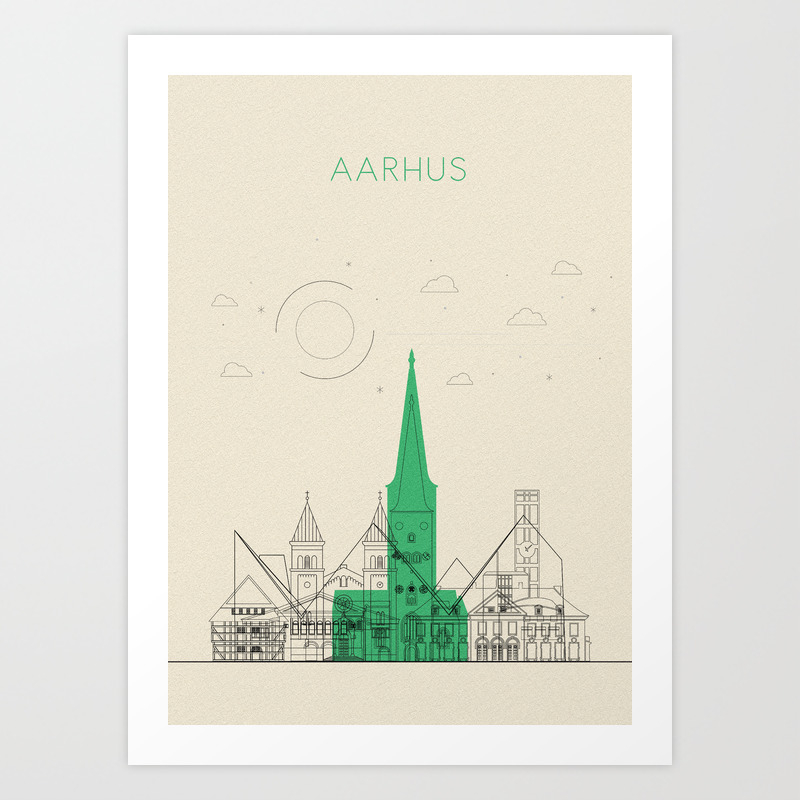 Colorful Skylines: Aarhus, Denmark Art Print by Deniz Akerman | Society6