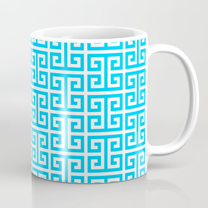 Aqua Blue and White Greek Key Pattern Coffee Mug