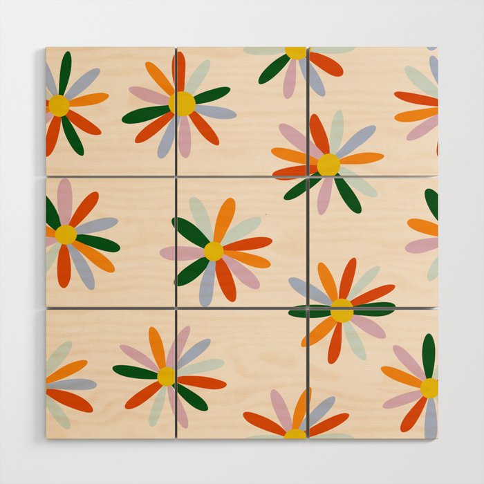 Patchwork Daisies  Wood Wall Art