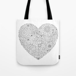 Flowers Heart Coloring Page, Flourish and Bloom Tote Bag