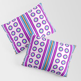 Geometric Vertical Stripes & Circles - White Purple Pink Blue Yellow Pillow Sham