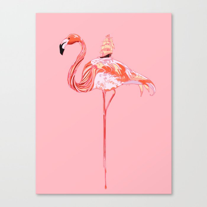 Flamingo & Sea Canvas Print