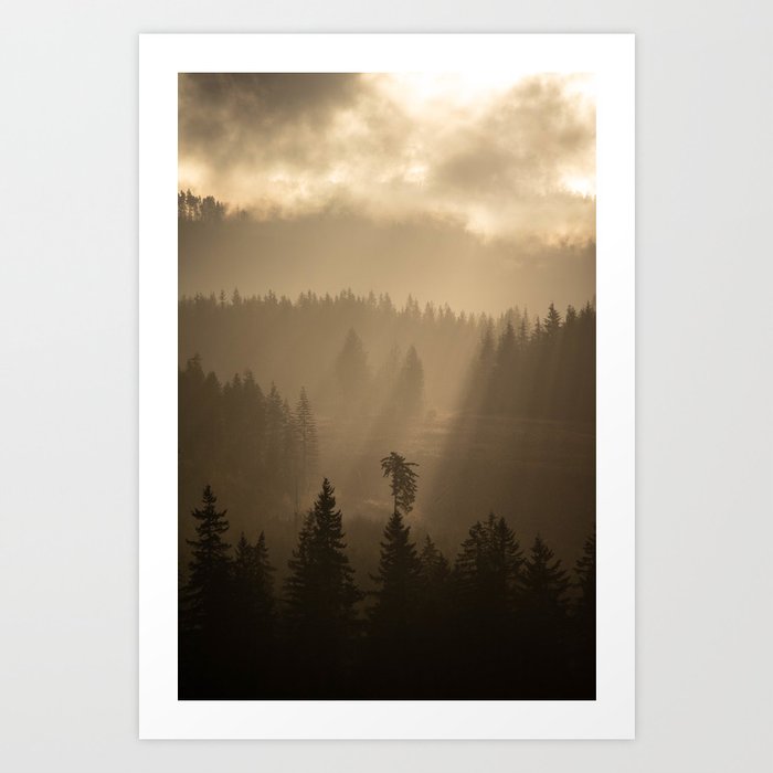 Rays of sunshine in the mountains of Vancouver Island Art Print