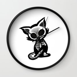 Skeleton cat Wall Clock | Cat, Jesarts, Drawing, Cute, Skeletoncat, Digital, Black and White, Skull, Bones, Illustration 