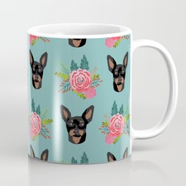 Min Pin miniature doberman pinscher dog breed dog faces cute floral dog pattern Coffee Mug