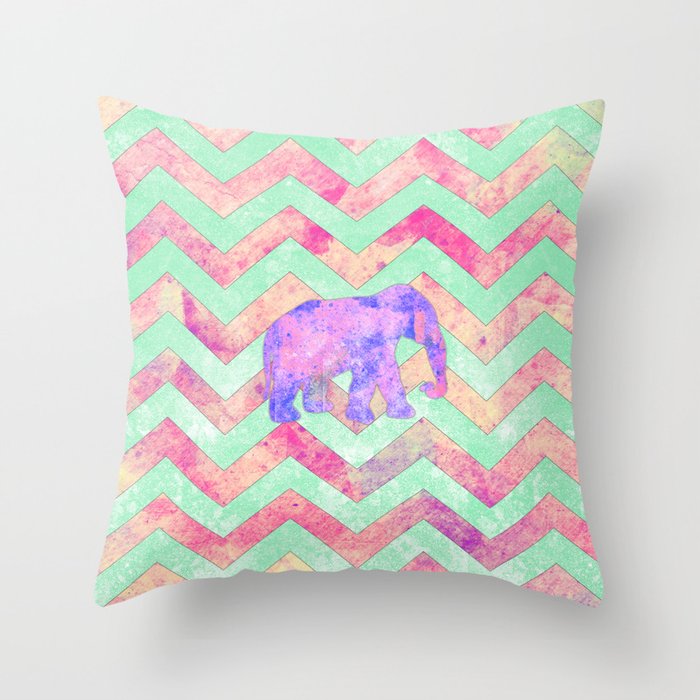 Whimsical Purple Elephant Mint Green Pink Chevron Throw Pillow