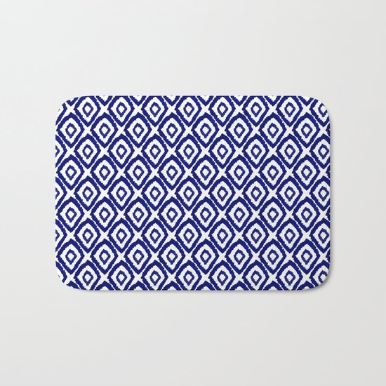Ikat blue indigo painting modern abstract pattern print ink splash painterly brushstrokes classic Bath Mat