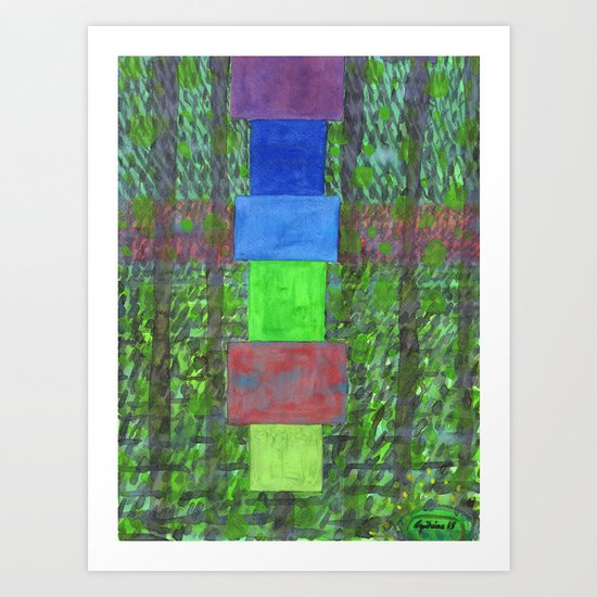 Piled Blocks within Striped Picturesque Painting Art Print