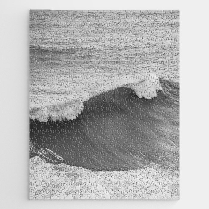 The Wave in Black and White | Atlantic Ocean Water in Nazaré Art Print | Portugal Travel Photography Jigsaw Puzzle
