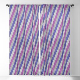 [ Thumbnail: Dark Blue, Dark Grey, Purple, and Gray Colored Striped/Lined Pattern Sheer Curtain ]