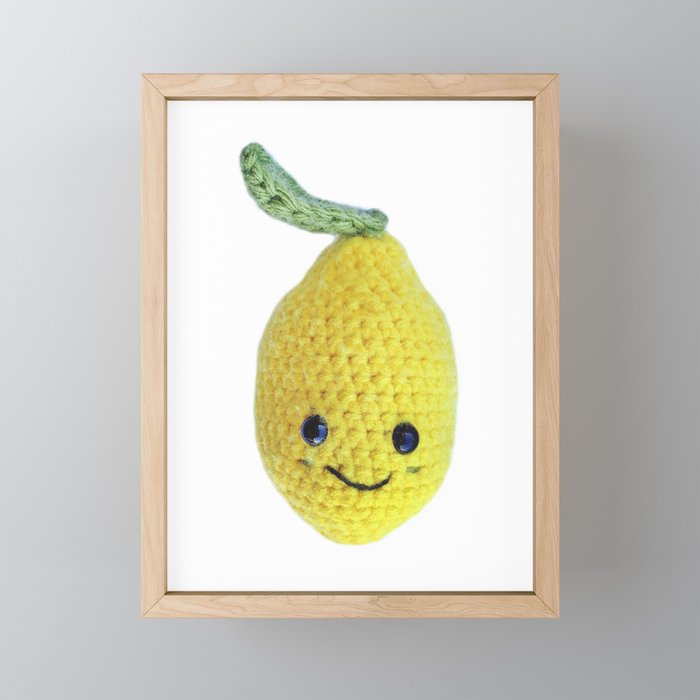 Cute Yellow Lemon Amigurumi Character Framed Mini Art Print