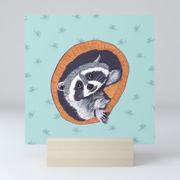 Peeking Raccoons #1 Blue Pallet - Mini Art Print
