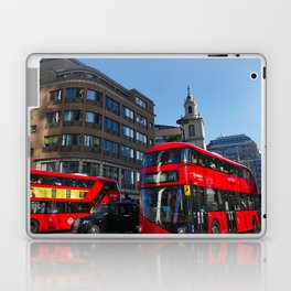 Great Britain Photography - Red Double Decker Buses In Down Town London  Laptop Skin