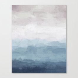 Misty Evening - White, Mauve, Navy Soft Blue Print Modern Wall Art Abstract Painting, Ocean Clouds Canvas Print