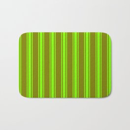[ Thumbnail: Green and Chartreuse Colored Striped/Lined Pattern Bath Mat ]