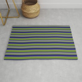 [ Thumbnail: Midnight Blue, Grey & Green Colored Lines/Stripes Pattern Rug ]