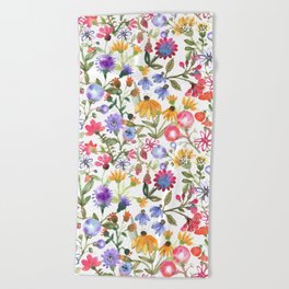 Colorful Watercolor Flowers Beach Towel