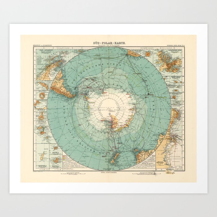 Vintage Map of Antarctica, 1912 Art Print
