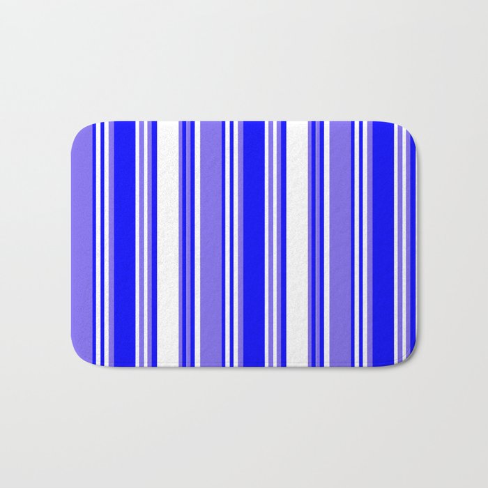 Medium Slate Blue, White, and Blue Colored Lined/Striped Pattern Bath Mat
