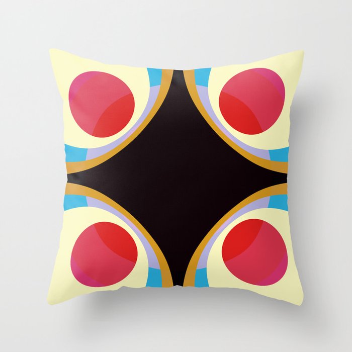 Colorful Red Blue Yellow Black Classic Abstract Minimal Retro 70s Style Graphic Design Art Throw Pillow