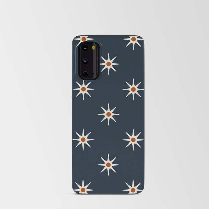 Atomic mid century retro star flower pattern in navy background Android Card Case