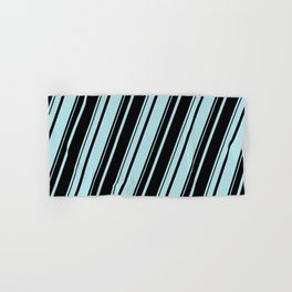 [ Thumbnail: Powder Blue and Black Colored Striped Pattern Hand & Bath Towel ]