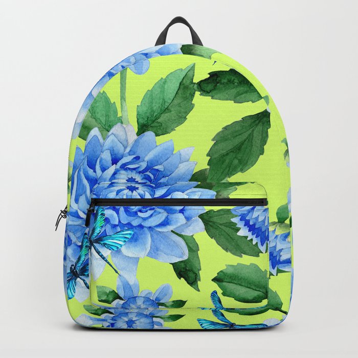 Modern blue lime punch watercolor dahlia floral pattern Backpack