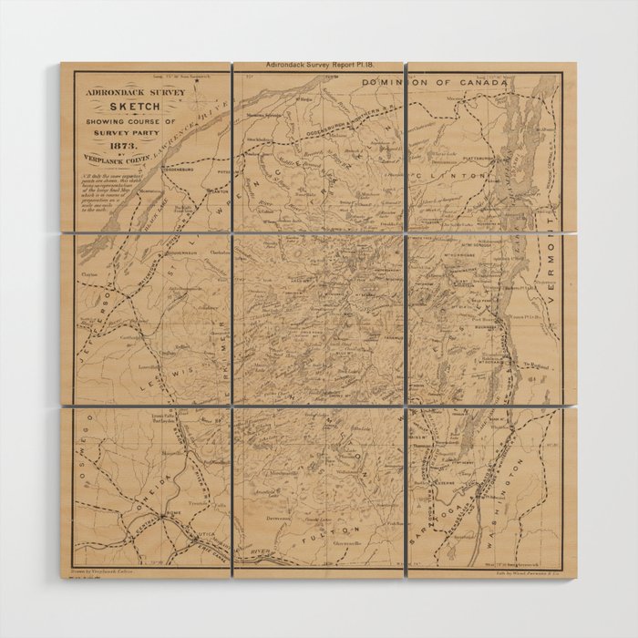 Vintage Map of The Adirondack Mountains (1874) Wood Wall Art