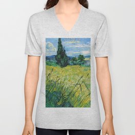 Vincent van Gogh - Green Wheat Field with Cypress V Neck T Shirt