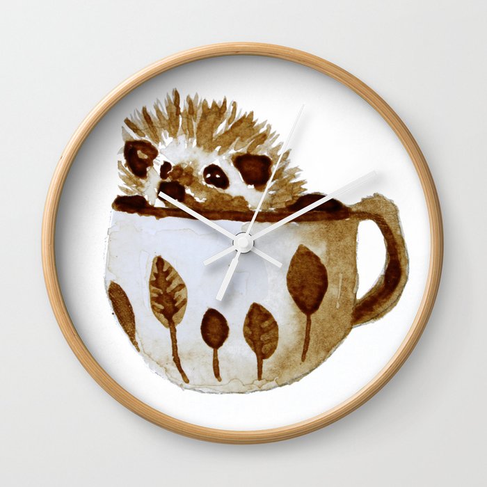 Hedgehog in a Cup Painted with Coffee Wall Clock