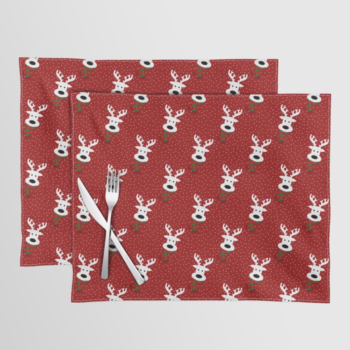 Reindeer in a snowy day (red) Placemat