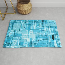Modern Abstract Digital Paint Strokes in Turquoise Blue Area & Throw Rug
