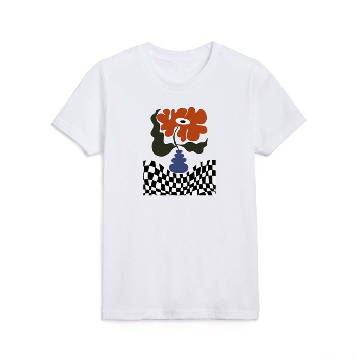 Bold retro flower with check  Kids T Shirt
