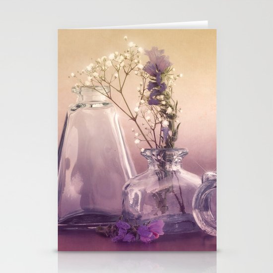 STILL LIFE with purple glass vases and flowers Stationery Cards
