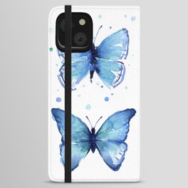Two Blue Butterflies Watercolor iPhone Wallet Case