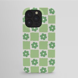 Flower Check in Forest Green Pattern iPhone Case