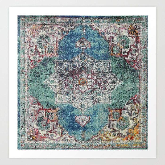 antique oriental blue carpet Art Print