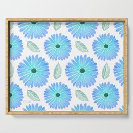 Daisy Watercolor Blue Green Serving Tray