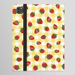 Strawberries All Over - yellow check iPad Folio Case
