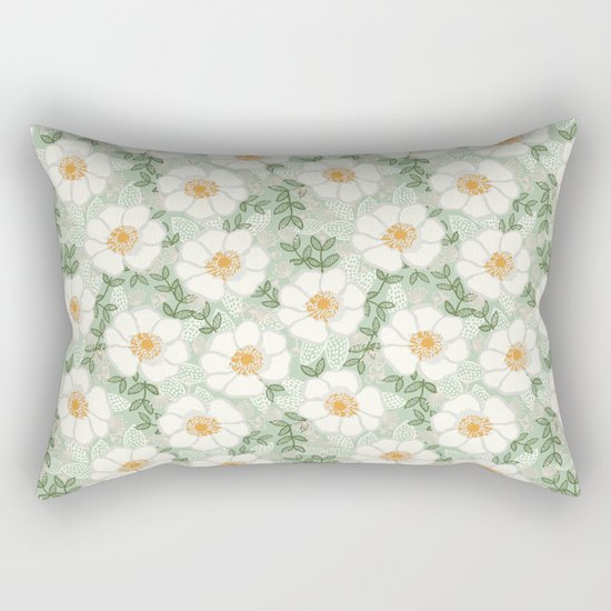 Sage pastel white green flowers blossom garden summer spring nature pattern painting florals Rectangular Pillow