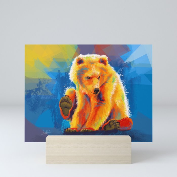 Play with a Bear - Animal digital painting, colorful illustration Mini Art Print