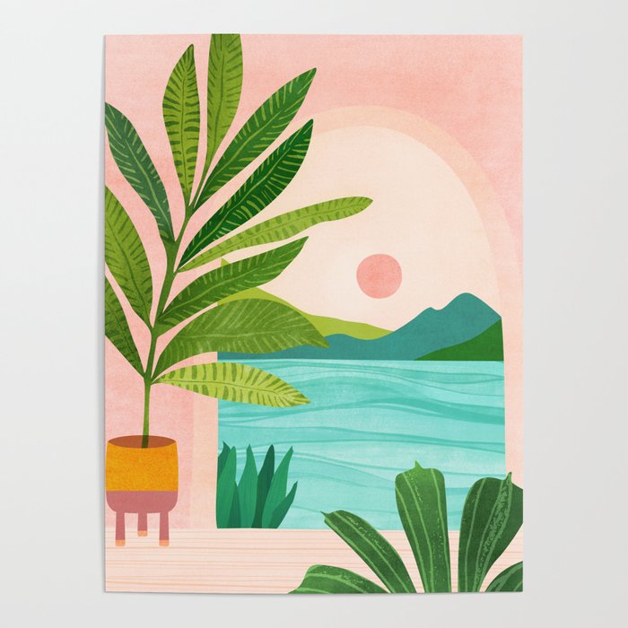 Vacation Views - Pink Coastal Landscape Poster