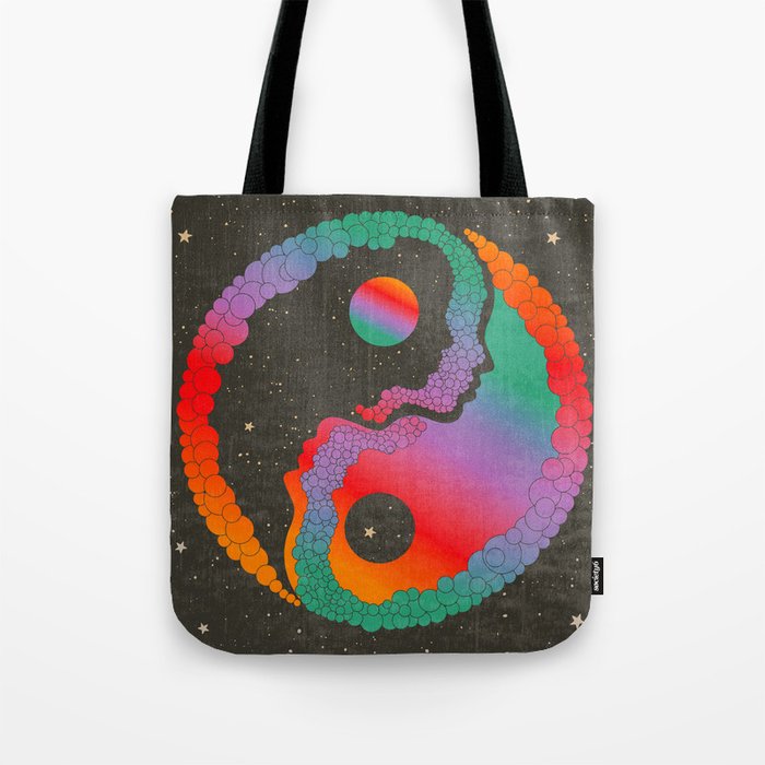 Yin And Yang, Find Balance, Psychedelic Rainbow Art Tote Bag