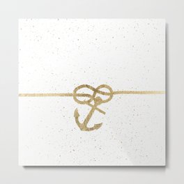 Elegant faux gold white nautical knot anchor watercolor splatters Metal Print
