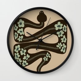 wild and free green anaconda  Wall Clock | Digital Flower, Snake Pet, Green Anaconda, Vintage Classic, Graphicdesign, Abstract Snake, Cute Floral Snake, Urban Jungle Life, Green Black, Tropical Vibe 